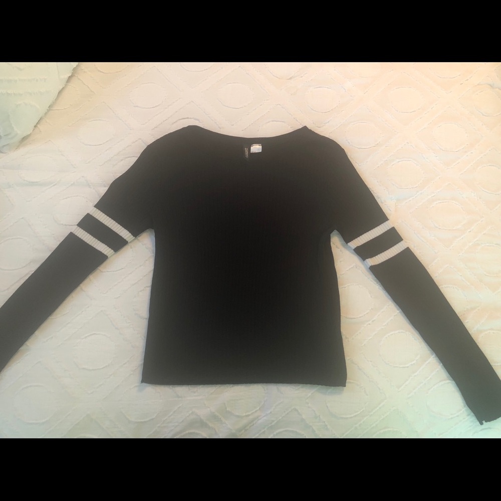 H&M Black Long Sleeve Top with Arm Stripes